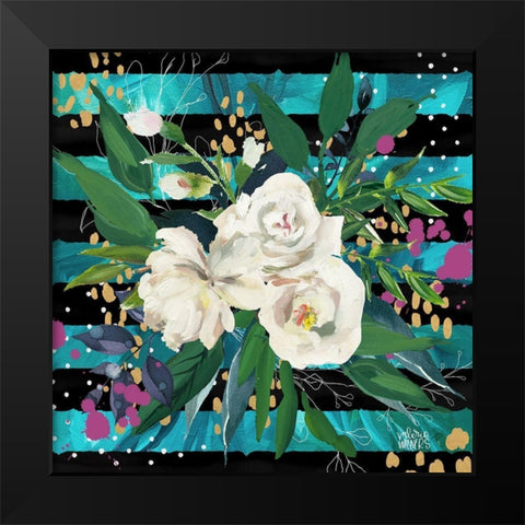 Floral w/ Stripes Black Modern Wood Framed Art Print by Wieners, Valerie