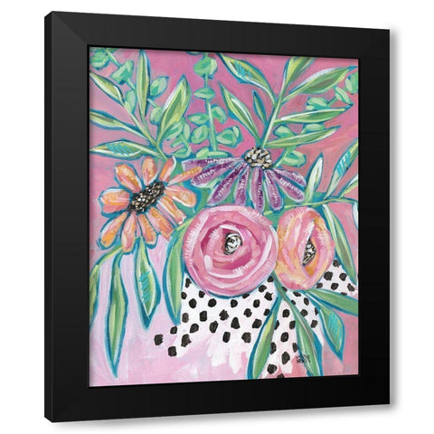 Floral Dots Black Modern Wood Framed Art Print with Double Matting by Wieners, Valerie