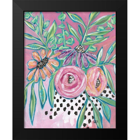 Floral Dots Black Modern Wood Framed Art Print by Wieners, Valerie