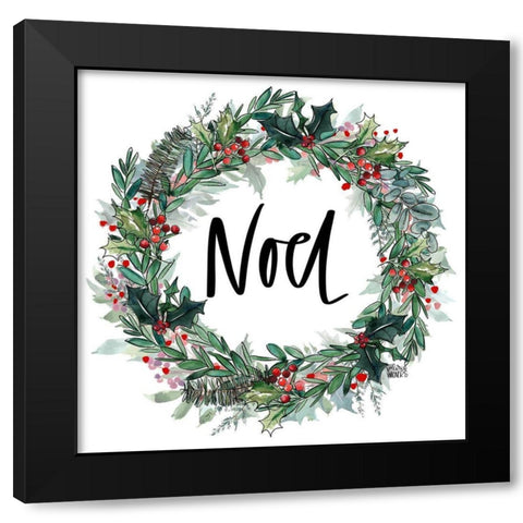 Noel Wreath Black Modern Wood Framed Art Print with Double Matting by Wieners, Valerie