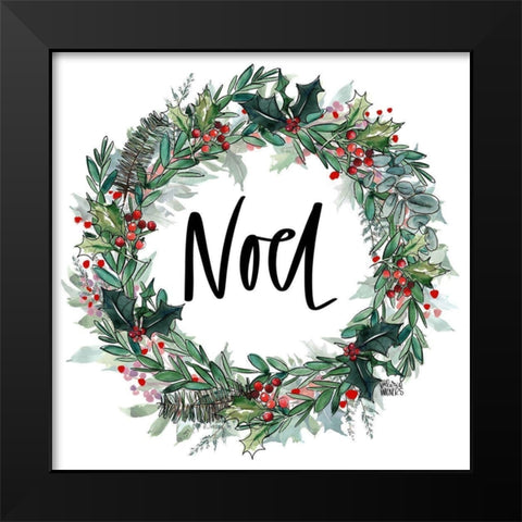 Noel Wreath Black Modern Wood Framed Art Print by Wieners, Valerie