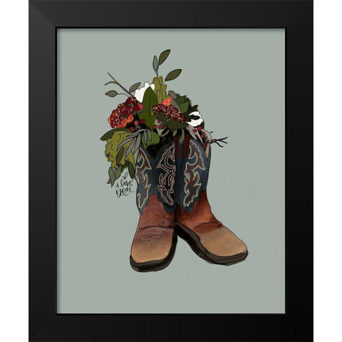 Boot Bouquet Black Modern Wood Framed Art Print by Wieners, Valerie