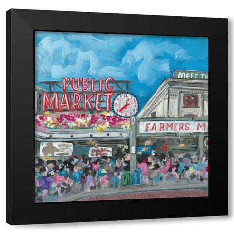 Seattle Market Black Modern Wood Framed Art Print with Double Matting by Wieners, Valerie
