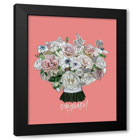 Congrats Floral Black Modern Wood Framed Art Print by Wieners, Valerie