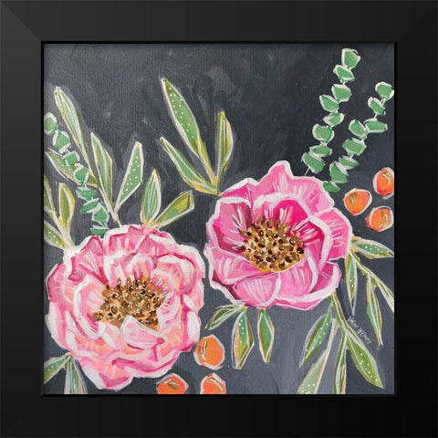 Moody Peonies Black Modern Wood Framed Art Print by Wieners, Valerie