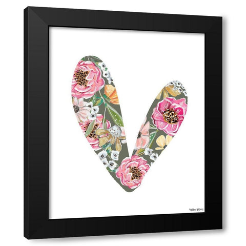 Floral Heart Black Modern Wood Framed Art Print with Double Matting by Wieners, Valerie