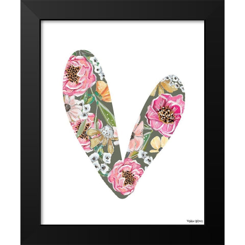 Floral Heart Black Modern Wood Framed Art Print by Wieners, Valerie
