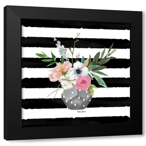 Floral Stripes Black Modern Wood Framed Art Print by Wieners, Valerie