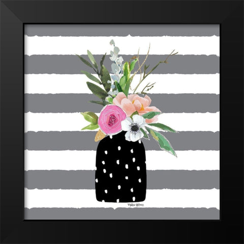Floral Stripes II Black Modern Wood Framed Art Print by Wieners, Valerie
