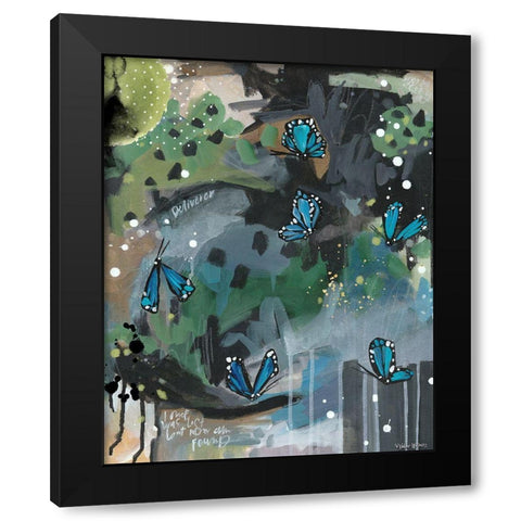 Blue Butterflies Black Modern Wood Framed Art Print by Wieners, Valerie