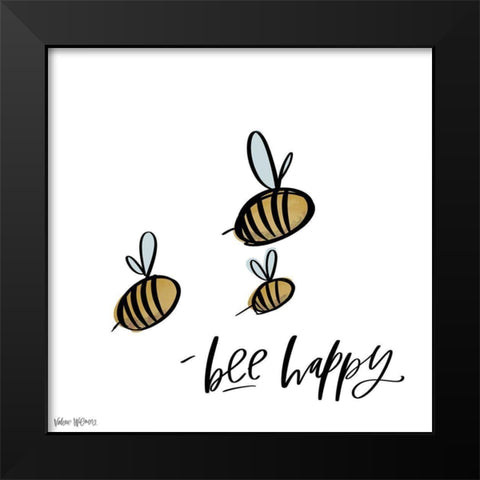 Bee Happy Black Modern Wood Framed Art Print by Wieners, Valerie