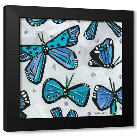 Blue Butterflies Black Modern Wood Framed Art Print by Wieners, Valerie