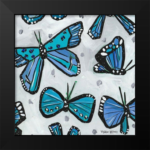 Blue Butterflies Black Modern Wood Framed Art Print by Wieners, Valerie