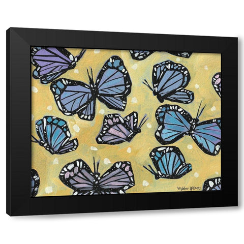 Butterflies on Yellow Black Modern Wood Framed Art Print with Double Matting by Wieners, Valerie
