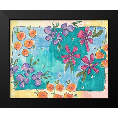 Totally Teal Floral Black Modern Wood Framed Art Print by Wieners, Valerie
