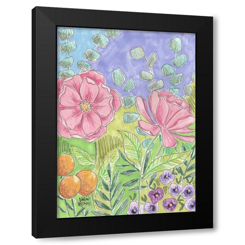 Peony Set I Black Modern Wood Framed Art Print with Double Matting by Wieners, Valerie