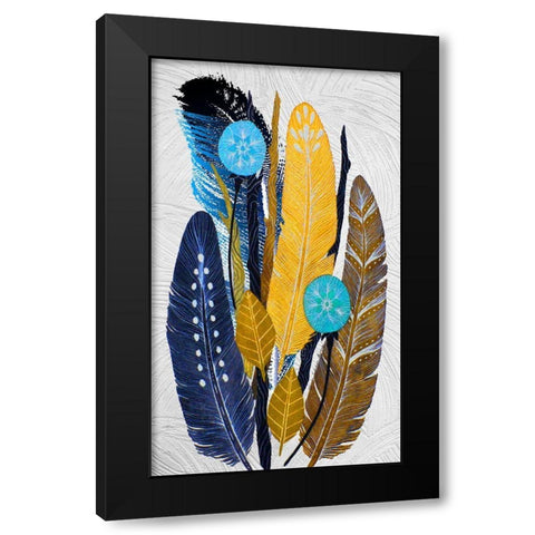 Earth Feathers Black Modern Wood Framed Art Print by Burney, Yvonne Coleman