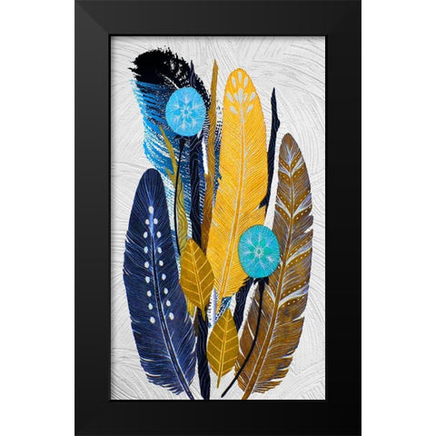 Earth Feathers Black Modern Wood Framed Art Print by Burney, Yvonne Coleman