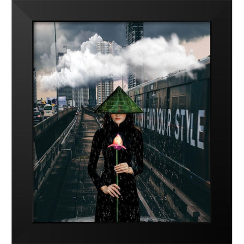Walking in the Rain Black Modern Wood Framed Art Print by Burney, Yvonne Coleman