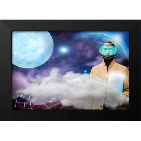 Techno Man Black Modern Wood Framed Art Print by Burney, Yvonne Coleman