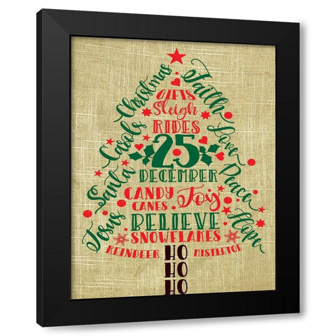 Ho Ho Christmas Tree Black Modern Wood Framed Art Print by Burney, Yvonne Coleman