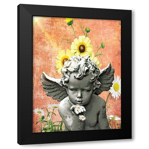 Angel and Daisies Black Modern Wood Framed Art Print by Burney, Yvonne Coleman