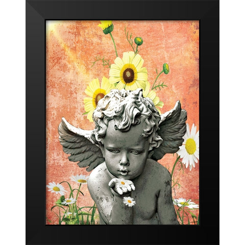 Angel and Daisies Black Modern Wood Framed Art Print by Burney, Yvonne Coleman