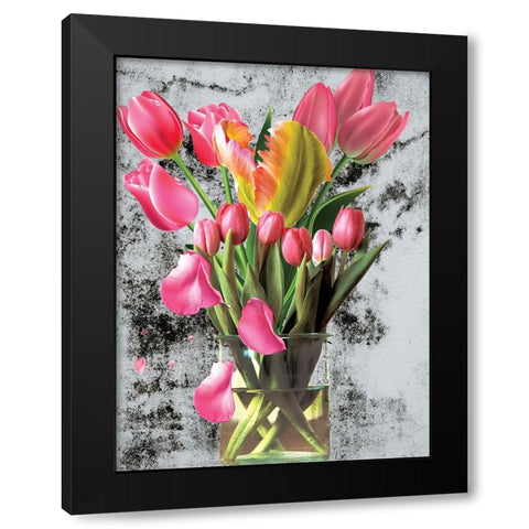 Pink Tulips Black Modern Wood Framed Art Print by Burney, Yvonne Coleman