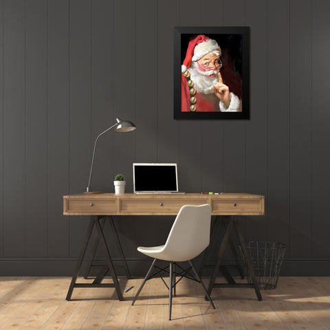 Shhh Santa Black Modern Wood Framed Art Print by Yellow Cafe