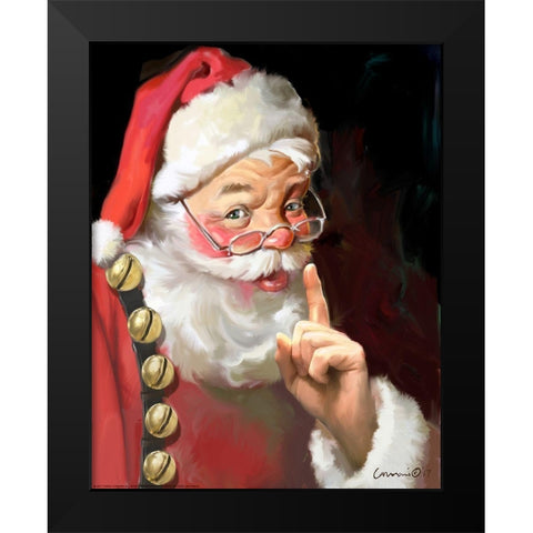 Shhh Santa Black Modern Wood Framed Art Print by Yellow Cafe