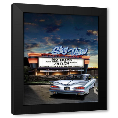 Skyview Drive In Black Modern Wood Framed Art Print with Double Matting by Yellow Cafe