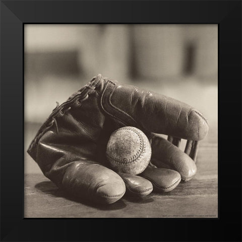 Ball in Mitt Black Modern Wood Framed Art Print by Yellow Cafe