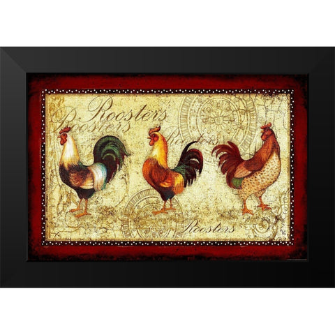 Rooster Trio Black Modern Wood Framed Art Print by Yellow Cafe