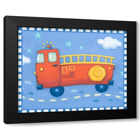 Blue Firetruck Black Modern Wood Framed Art Print with Double Matting by Yellow Cafe