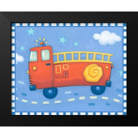 Blue Firetruck Black Modern Wood Framed Art Print by Yellow Cafe