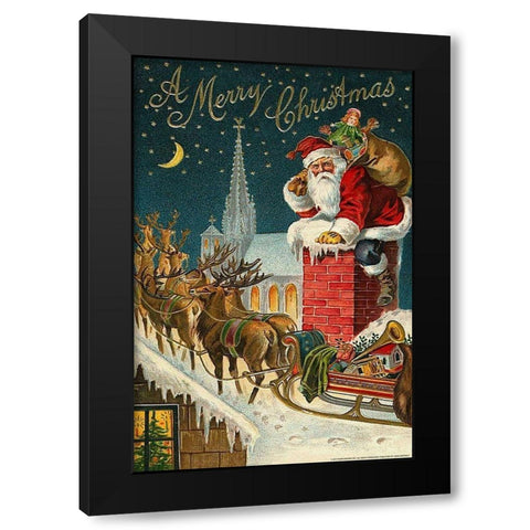 Santa Chimney Black Modern Wood Framed Art Print by Yellow Cafe