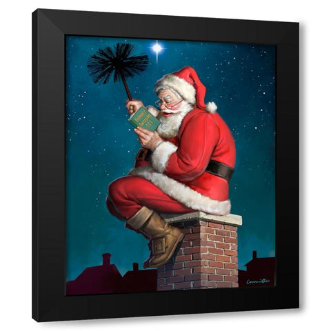Santa on Chimney Black Modern Wood Framed Art Print by Yellow Cafe