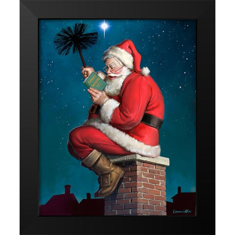 Santa on Chimney Black Modern Wood Framed Art Print by Yellow Cafe