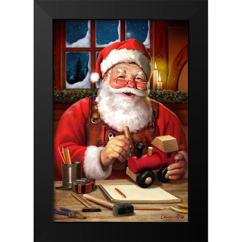 Santa in Workshop Black Modern Wood Framed Art Print by Yellow Cafe