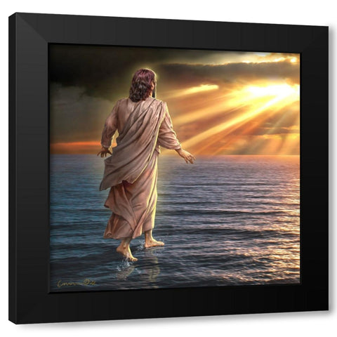Jesus Walking on Water Black Modern Wood Framed Art Print by Yellow Cafe