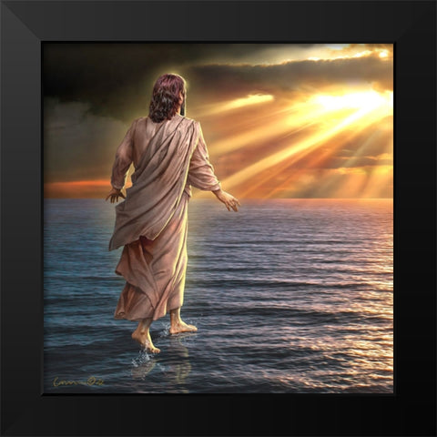 Jesus Walking on Water Black Modern Wood Framed Art Print by Yellow Cafe
