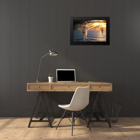 Jesus Walking on Water II Black Modern Wood Framed Art Print by Yellow Cafe