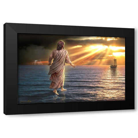Jesus Walking on Water II Black Modern Wood Framed Art Print with Double Matting by Yellow Cafe