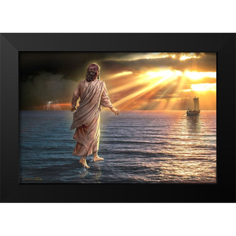 Jesus Walking on Water II Black Modern Wood Framed Art Print by Yellow Cafe