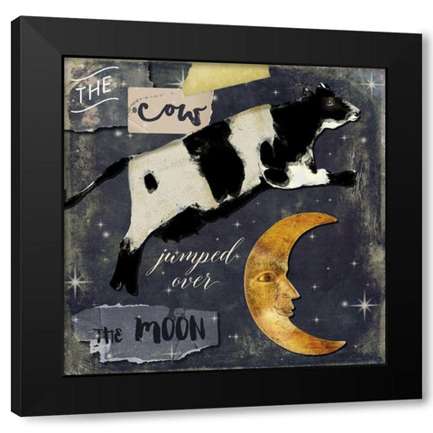 Cow Jumps Over the Moon Black Modern Wood Framed Art Print by Sommers, Mindy