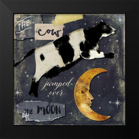 Cow Jumps Over the Moon Black Modern Wood Framed Art Print by Sommers, Mindy