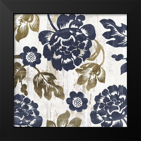 Navy and Gold Damask Black Modern Wood Framed Art Print by Sommers, Mindy