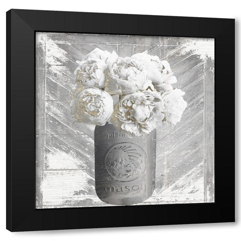 Peony Mason Jar Black Modern Wood Framed Art Print by Sommers, Mindy