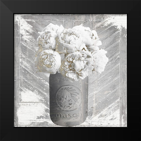 Peony Mason Jar Black Modern Wood Framed Art Print by Sommers, Mindy