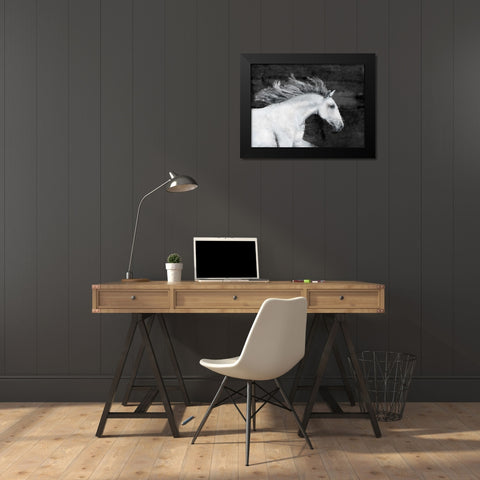 White Horse Black Modern Wood Framed Art Print by Sommers, Mindy